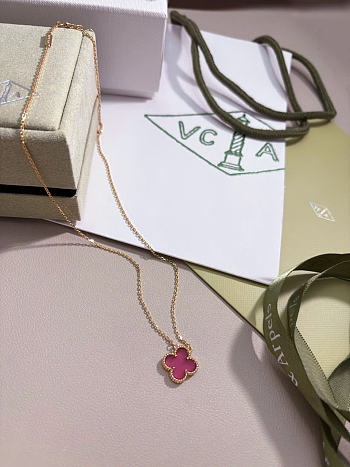 Kitlife Van Cleef Silver Vintage Alhambra Pink Pendant Necklace 