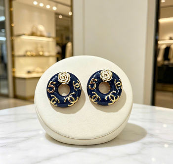 Kitlife Chanel Vintage Double-C Stud Earrings Blue