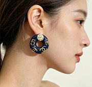 Kitlife Chanel Vintage Double-C Stud Earrings Blue - 3