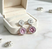 Kitlife Chanel Vintage Double-C Stud Earrings Pink in Silver / Black  - 4