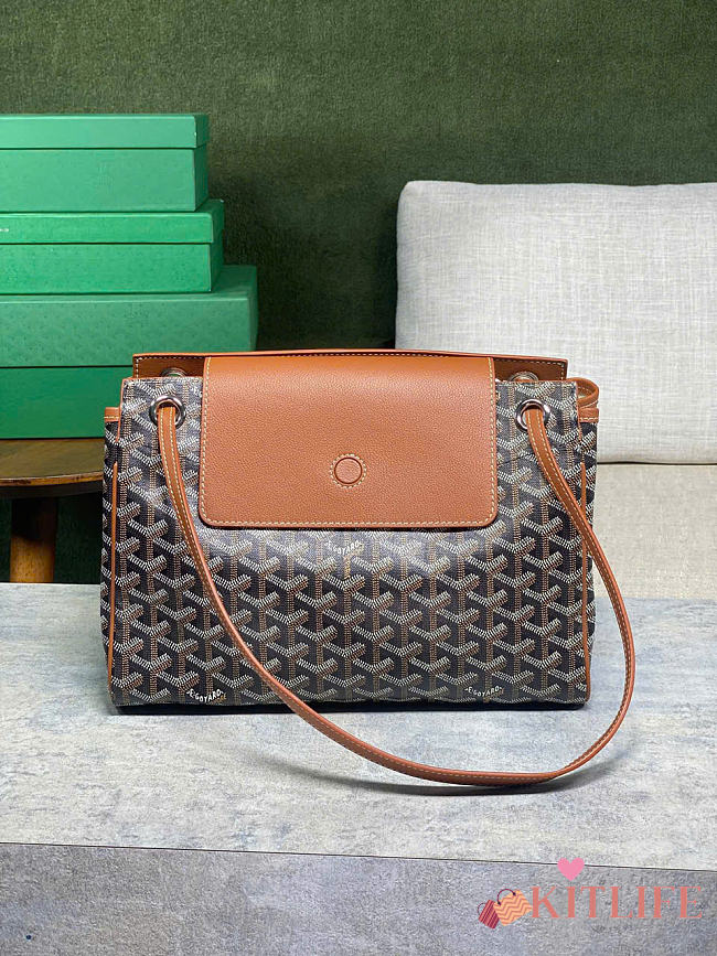 	 Kitlife Goyard Goyardine Canvas & Chevroches Calfskin Rouette PM Bag Brown and Black - 23cm x14cm x31cm - 1