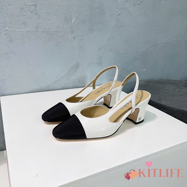 Kitlife Chanel Lambskin Cap Toe CC Slingback Pumps White - 1