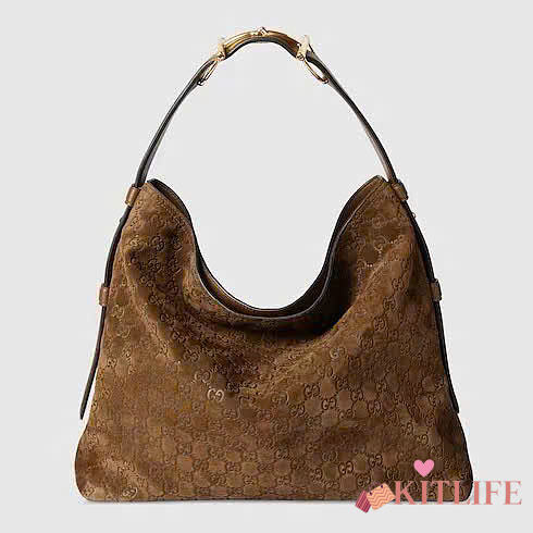 Kitlife Gucci Beatrix Large Tote Bag Dark Brown Embossed GG Suede 850546 40x36x12cm - 1