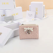 Kitlife Dior Qixi Lady Dahlia Wallet Two-Tone White & Pink Cannage Lambskin 12×9×2cm - 1