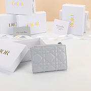 Kitlife Dior Qixi Lady Dahlia Wallet Gray Cannage Lambskin 12×9×2cm - 4