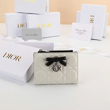 Kitlife Dior Qixi Lady Dahlia Wallet Two-Tone Black & White Cannage Lambskin 12×9×2cm