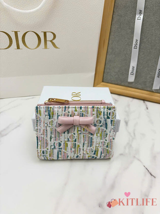 Kitlife Dior Promenade Dahlia Wallet Multicolor Dior Oblique Pastel Jacquard 12x9x2cm  - 1