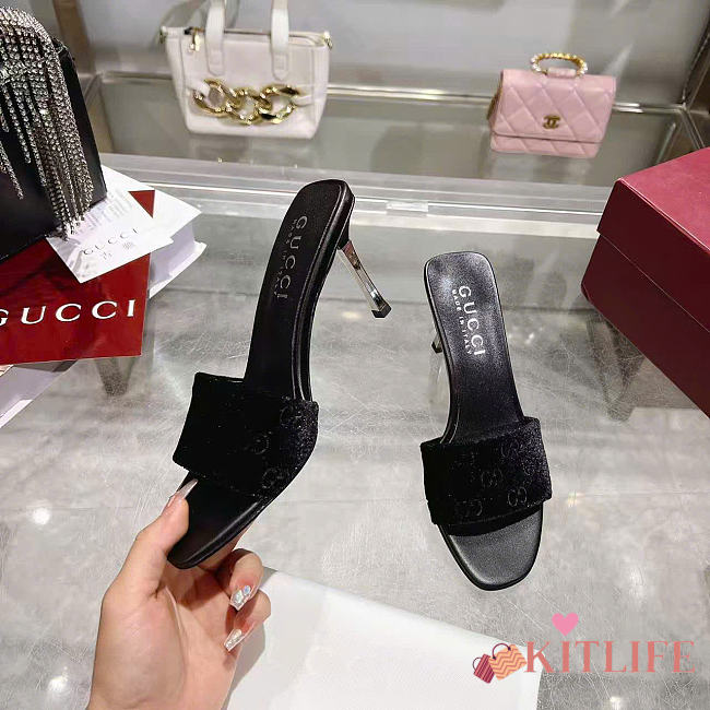 Kitlife Gucci Women's Bombshell Slide Sandal Black GG Velvet - 1
