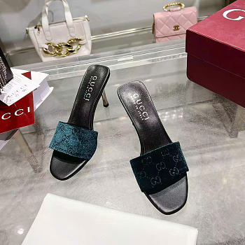 Kitlife Gucci Women's Bombshell Slide Sandal Dark Green GG Velvet