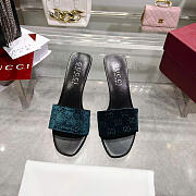 Kitlife Gucci Women's Bombshell Slide Sandal Dark Green GG Velvet - 2