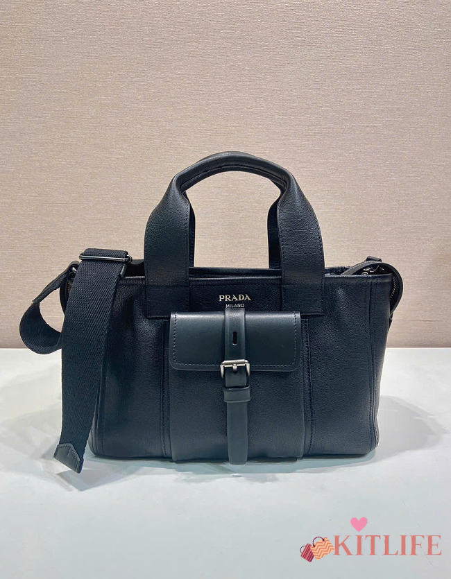 Kitlife Prada Route Medium Black Leather Tote Bag 1BG660 28x21x13cm - 1