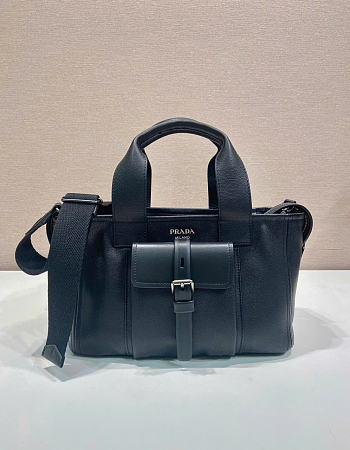 Kitlife Prada Route Medium Black Leather Tote Bag 1BG660 28x21x13cm