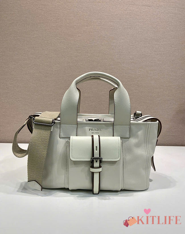 Kitlife Prada Route Medium White Leather Tote Bag 1BG660 28x21x13cm  - 1
