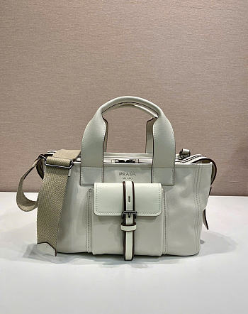 Kitlife Prada Route Medium White Leather Tote Bag 1BG660 28x21x13cm 