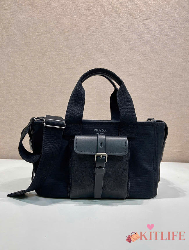 Kitlife Prada Route Medium Black Canvas & Leather Tote Bag 1BG660 28x21x13cm - 1
