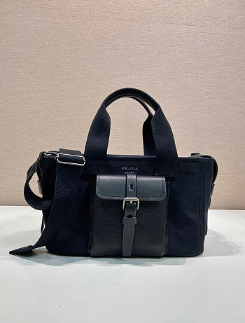 Kitlife Prada Route Medium Black Canvas & Leather Tote Bag 1BG660 28x21x13cm