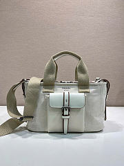 Kitlife Prada Route Medium White Canvas & Leather Tote Bag 1BG660 28x21x13cm - 1