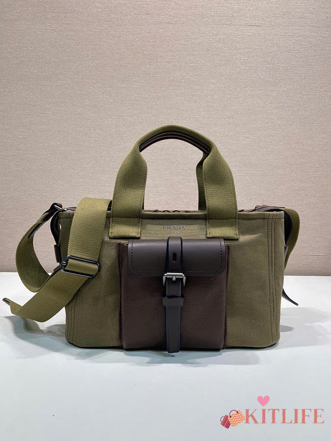 Kitlife Prada Route Medium Green Canvas & Leather Tote Bag 1BG660 28x21x13cm - 1
