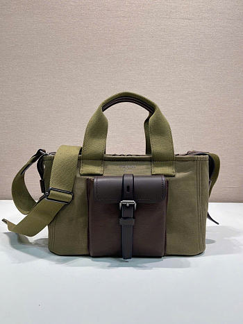Kitlife Prada Route Medium Green Canvas & Leather Tote Bag 1BG660 28x21x13cm