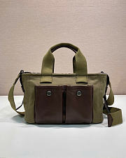 Kitlife Prada Route Medium Green Canvas & Leather Tote Bag 1BG660 28x21x13cm - 3