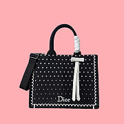 Kitlife Dior Medium Book Tote with Strap Black and White PolkaDior Embroidery 36x27.5x16.5cm - 1