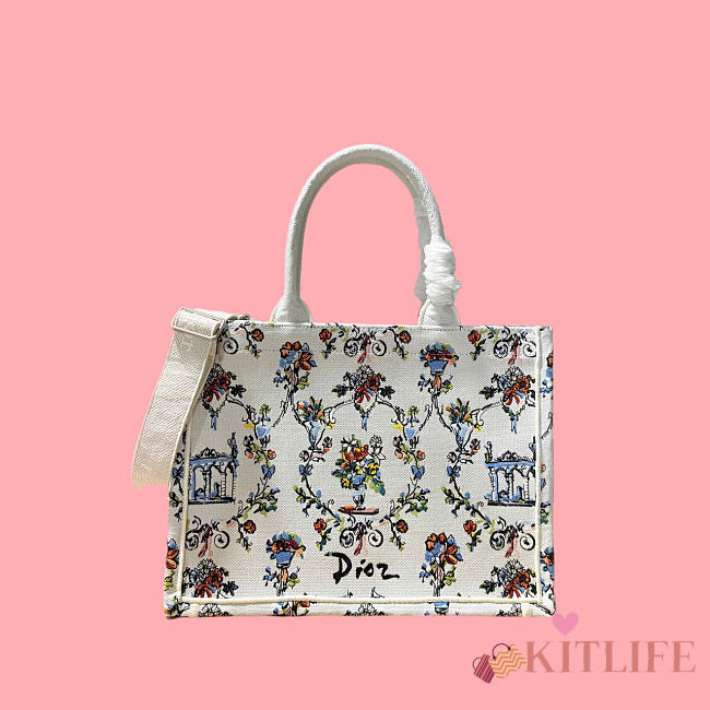 Kitlife Dior Medium Book Tote with Strap Multicolor Dior Arabesque Embroidery 36x27.5x16.5cm - 1