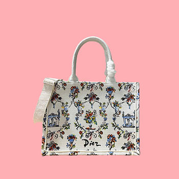 Kitlife Dior Medium Book Tote with Strap Multicolor Dior Arabesque Embroidery 36x27.5x16.5cm