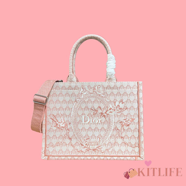 Kitlife Dior Medium Book Tote with Strap Pink Dior Colibri Embroidery and Dior Médaillon 36x27.5x16.5cm - 1