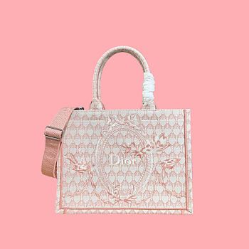 Kitlife Dior Medium Book Tote with Strap Pink Dior Colibri Embroidery and Dior Médaillon 36x27.5x16.5cm