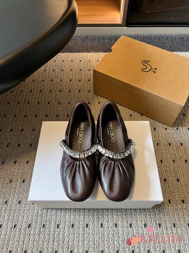 Kitlife Jimmy Choo Jade Ballet Flats Shoes Dark Brown - 1