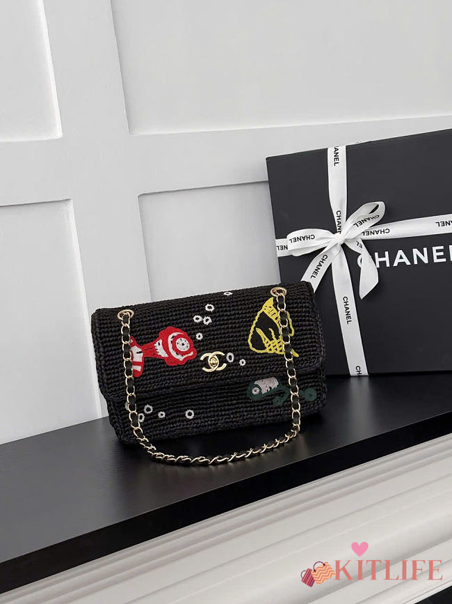 Kitlife Chanel Coco Beach Macrame Flap Bag Mesh Black AS6089 16x25.5x7cm - 1