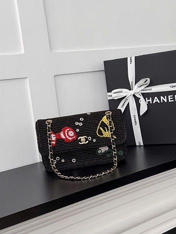 Kitlife Chanel Coco Beach Macrame Flap Bag Mesh Black AS6089 16x25.5x7cm