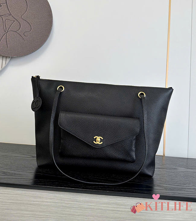 Kitlife Chanel Clair CC Front Pocket Chain Tote Bag Black 22x35x11cm - 1