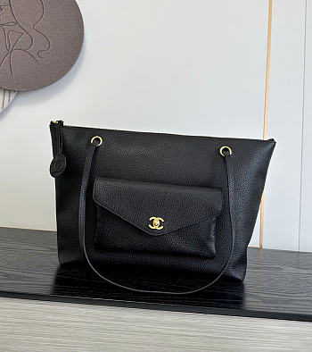 Kitlife Chanel Clair CC Front Pocket Chain Tote Bag Black 22x35x11cm