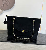 Kitlife Chanel Clair CC Front Pocket Chain Tote Bag Black Suede 22x35x11cm - 1