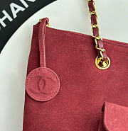 Kitlife Chanel Clair CC Front Pocket Chain Tote Bag Burgundy Suede 22x35x11cm - 3