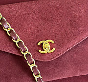 Kitlife Chanel Clair CC Front Pocket Chain Tote Bag Burgundy Suede 22x35x11cm - 2