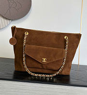 Kitlife Chanel Clair CC Front Pocket Chain Tote Bag Brown Suede 22x35x11cm - 1