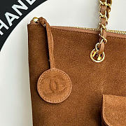Kitlife Chanel Clair CC Front Pocket Chain Tote Bag Brown Suede 22x35x11cm - 2