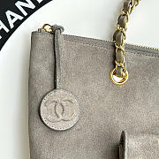 Kitlife Chanel Clair CC Front Pocket Chain Tote Bag Gray Suede 22x35x11cm - 2