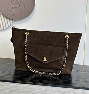 Kitlife Chanel Clair CC Front Pocket Chain Tote Bag Dark Brown Suede 22x35x11cm - 1