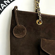Kitlife Chanel Clair CC Front Pocket Chain Tote Bag Dark Brown Suede 22x35x11cm - 3