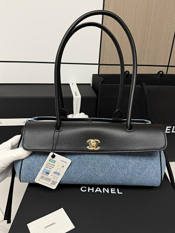 Kitlife Chanel Small Shopping Bag Black Calfskin & Blue Denim AS6288 31x15x12cm 