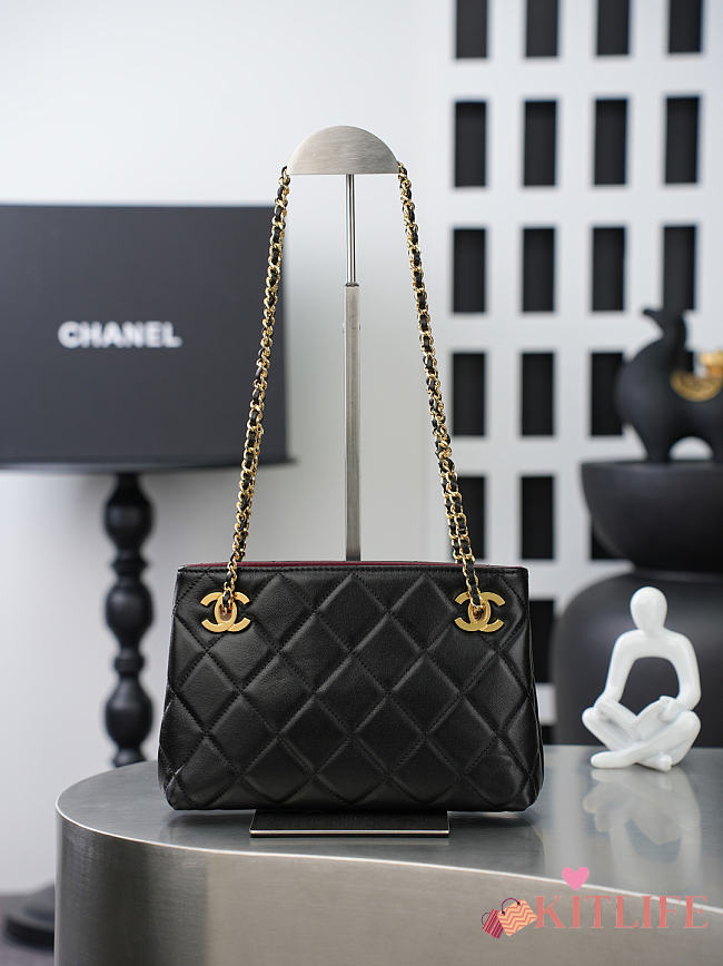 Kitlife Chanel Black Lambskin Quilted Chain Tote Bag AS6248 16x24.5x7.5cm - 1