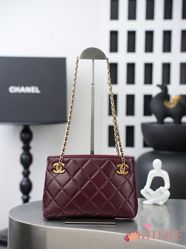 Kitlife Chanel Burgundy Lambskin Quilted Chain Tote Bag AS6248 16x24.5x7.5cm - 1