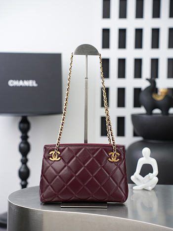 Kitlife Chanel Burgundy Lambskin Quilted Chain Tote Bag AS6248 16x24.5x7.5cm