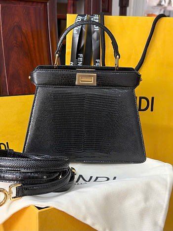 Kitlife Fendi Iconic Peekaboo ISeeU Black Lizard Leather 20cm