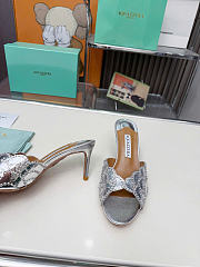 Kitlife Aquazzura Ce Soir Embellished Silver Metallic Leather Mule 75mm - 5