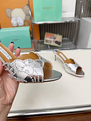 Kitlife Aquazzura Ce Soir Embellished Silver Metallic Leather Mule 75mm - 4