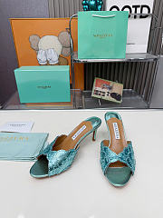 Kitlife Aquazzura Ce Soir Embellished Green Metallic Leather Mule 75mm  - 2